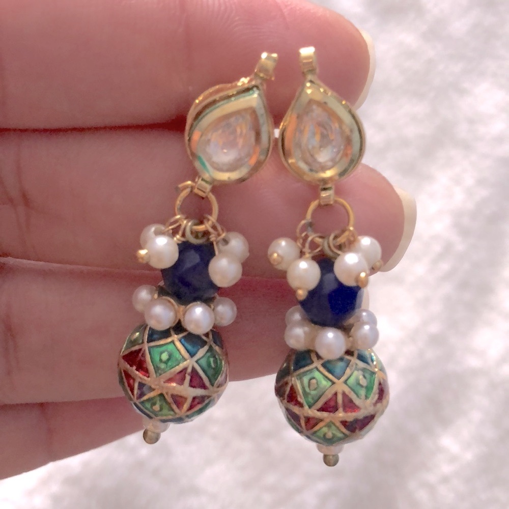 Royal blue and green/red jadtar earrings Indian design